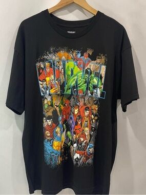 Marvel Black Short Sleeve Tee with Multicolor Superhero Collage